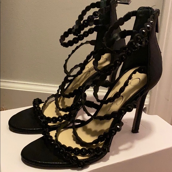 Jessica Simpson Black Strappy Sequin Heels - Picture 2 of 3